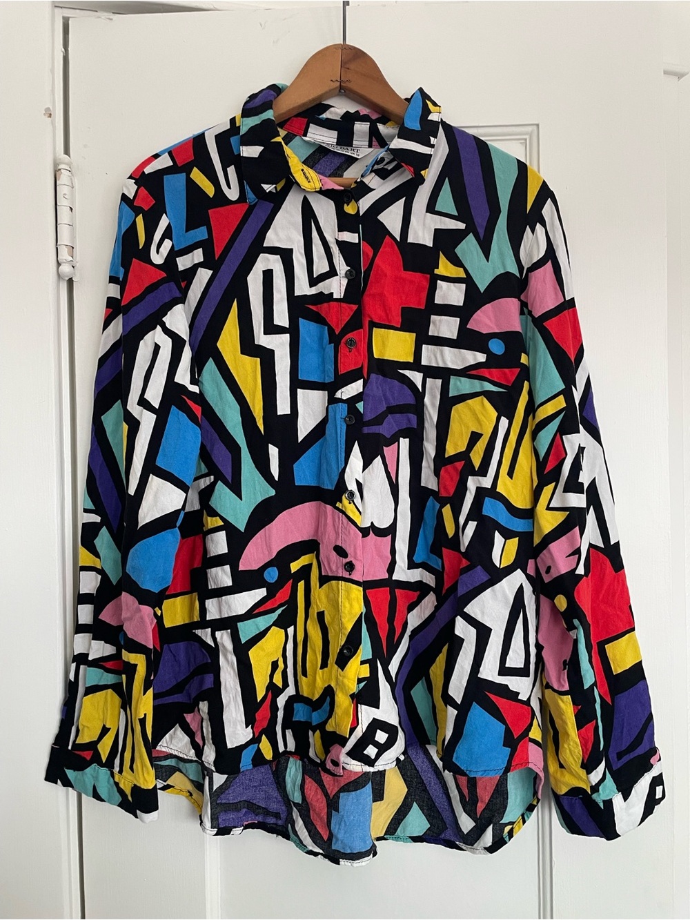 Women’s Geometric Drapey Button Down Blouse | XL